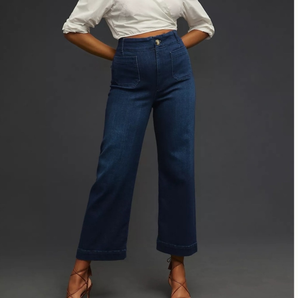 Anthropologie Pilcro The Skipper High Rise Wide Leg Crop dark wash Jeans 32